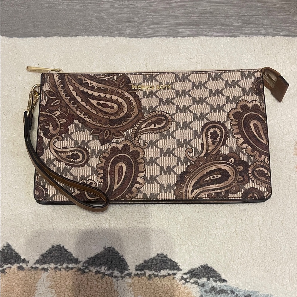 Michael Kors Tan and Brown Paisley Wristlet